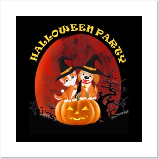 Halloween party cat dog witch hats cute Halloween tee Posters and Art